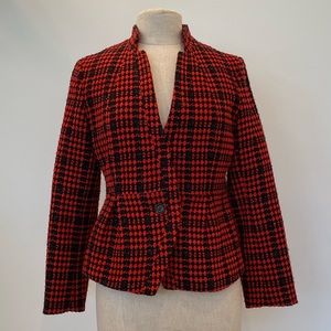 Erin London Womens Red Black Plaid Blazer w Bead Detailing/ S (see measurements)